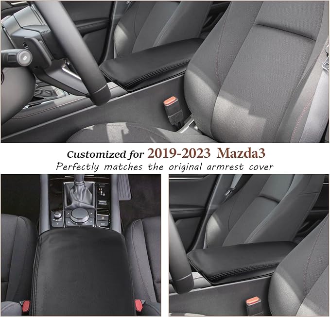 SKTU for 2019-2024 2025 2026 Mazda 3 Mazda3 Center Console Cover 2023 2024 2025 2026 Mazda3 Central Console Armrest Pad Mazda3 BP Seat Box Cover Automotive Car Center Console Soft Cushion (Black)