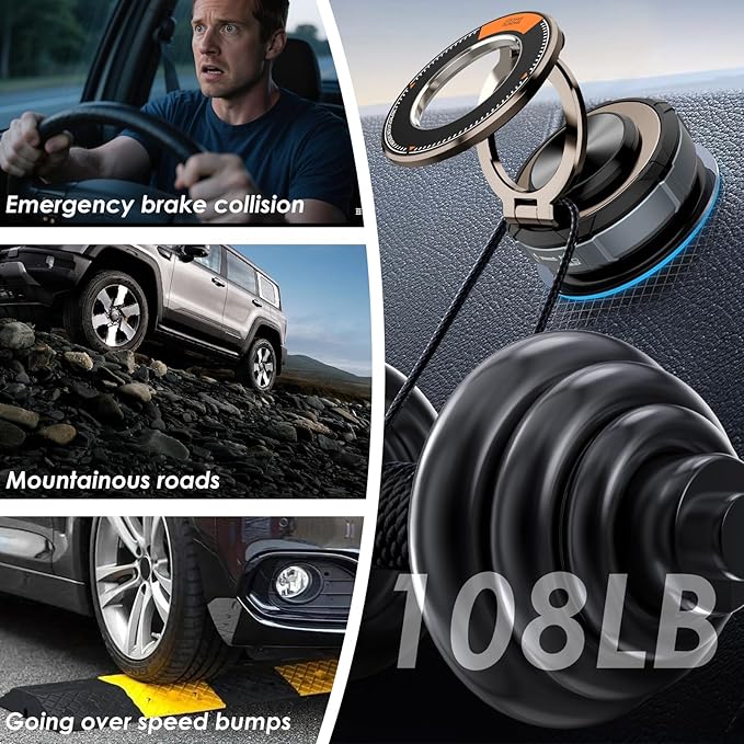 Magnetic Car Phone Holder for Mag-Safe [108+LBS Suction & 3200gf Magnetic] 360° Adjustable Ultra Suction Cup Phone Holders for Your Car/Gym/Mirror, Car Mount for iPhone & Android