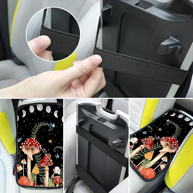 Red Mushroom Auto Center Console Pad,Soft Waterproof Car Center Console Cover Auto Armrest Seat Box Cover Protector for Most Vehicle SUV Truck Car