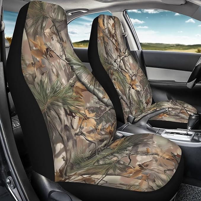 KEIAHUAN Camo Hunting Design Car Seat Covers Front Back Stretchy Vehicle Seat Covers Auto Front Bucket Seat Covers Rear Split Bench Seat Cushion Pads Fits Most SUV,Sedan,Truck,Minivan