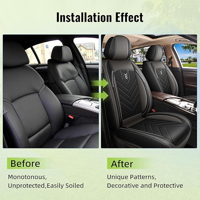 AOMSAZTO Front Seat Covers Fit for Nissan Murano 2011-2025 2026 Waterproof Faux Leather Car Seat Cover Compatible with Airbag(2PCS Front, Black&Grey)