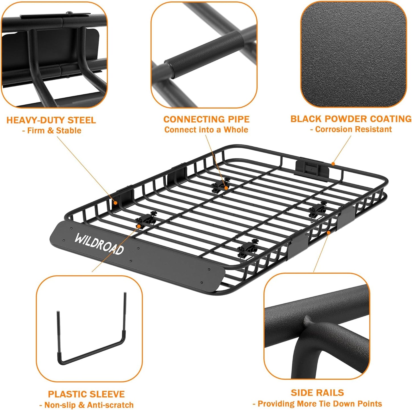 WILDROAD Car Roof Cargo Carrier Combo of Upgraded 64"x 39"x 4" Roof Rack Cargo Basket with 21 Cubic ft Ultra Waterproof Anti-Tear Fabric Cargo Carrier Bag and Super Duty Bungee Cargo Net