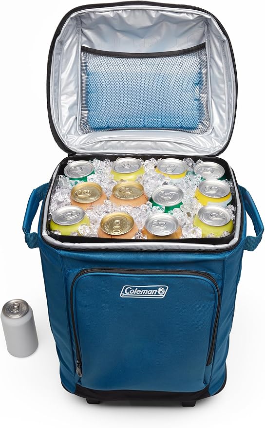 Coleman 42-Can Soft Rolling Cooler with Wheels, Leak-Proof Portable Insulated Chiller with 12+ Hour Ice Retention, Made with Recycled Materials