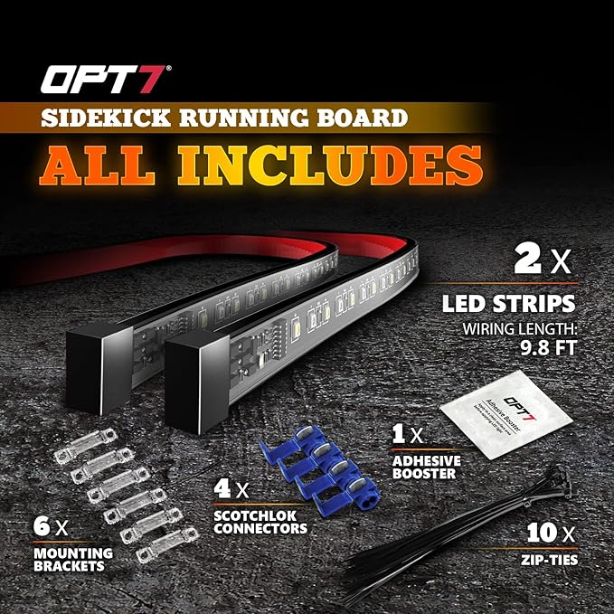 OPT7 Sidekick 48" Running Board Lights 2PCS LED Strips w/Sequential Amber Turn Signal Side Marker, DRL, White Courtesy Light for Regular Cab Pickup SUV Trailer - Truck Decorations