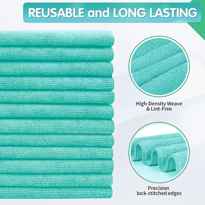 FIXSMITH Turquoise Microfiber Cleaning Cloth -Pack of 8, Highly Absorbent Cleaning Rags, 16"X12" All Purpose Cleaning Towels for Housekeeping, Kitchen, Car, Lint Free and Reusable Microfiber Towels