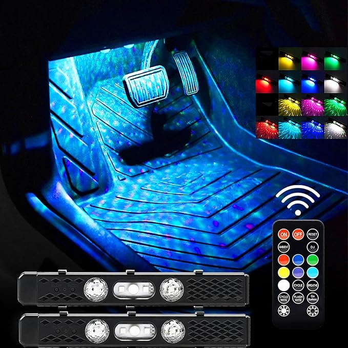 Car Led Lights Interior Wireless with Remote RGB Sound Control, USB Charge & Atmosphere Lights, Ambient Neon Accent Starry Lighting Kits, Wireless Interior Car Lights (1)
