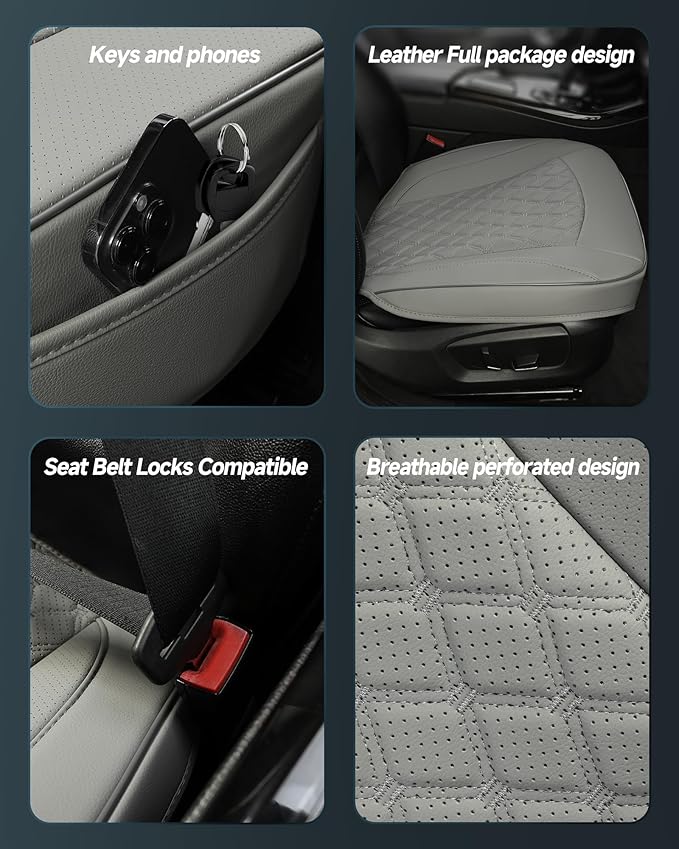 West Llama PU Leather Car Seat Cover Fit Winter,Breathable Bottom Seat Covers for Cars for Heated Seats,Universal Fits 90% Cars,SUVs,Sedans,21.26 × 20.86 Inch(1Piece-Gray)