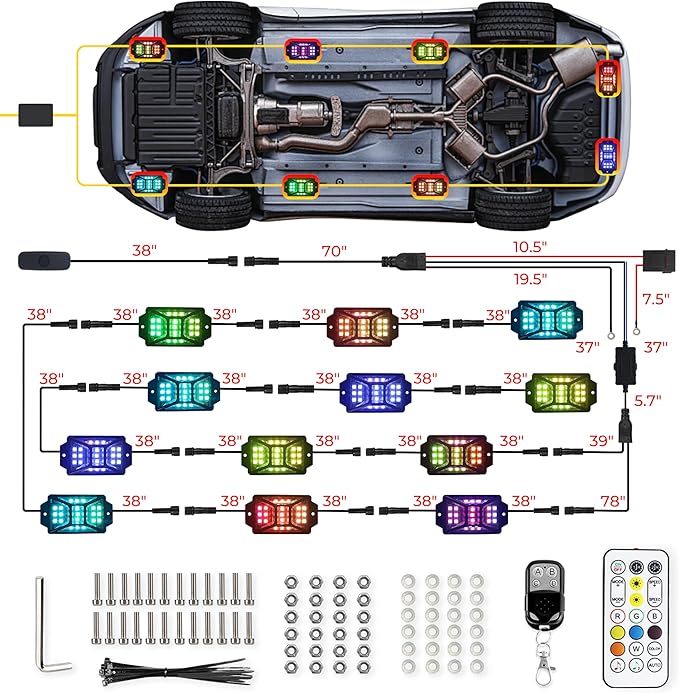 12 Pods Full Angle RGB Rock Lights Compatible with 12V Trucks Jeep UTV SUV ATV Boat Golf Cart, Waterproof Multi-Color, App/Remote Control Led Rock Lights with Music Mode(Patented)