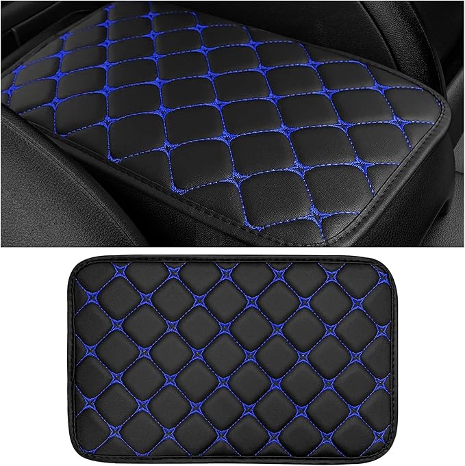 Car Center Console Cushion Pad, Anti-Scratch PU Leather Auto Armrest Seat Box Protector, Waterproof Arm Rest Protection Cover Interior Decoration for SUV Sedan Truck (Blue)