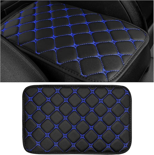 Car Center Console Cushion Pad, Anti-Scratch PU Leather Auto Armrest Seat Box Protector, Waterproof Arm Rest Protection Cover Interior Decoration for SUV Sedan Truck (Blue)