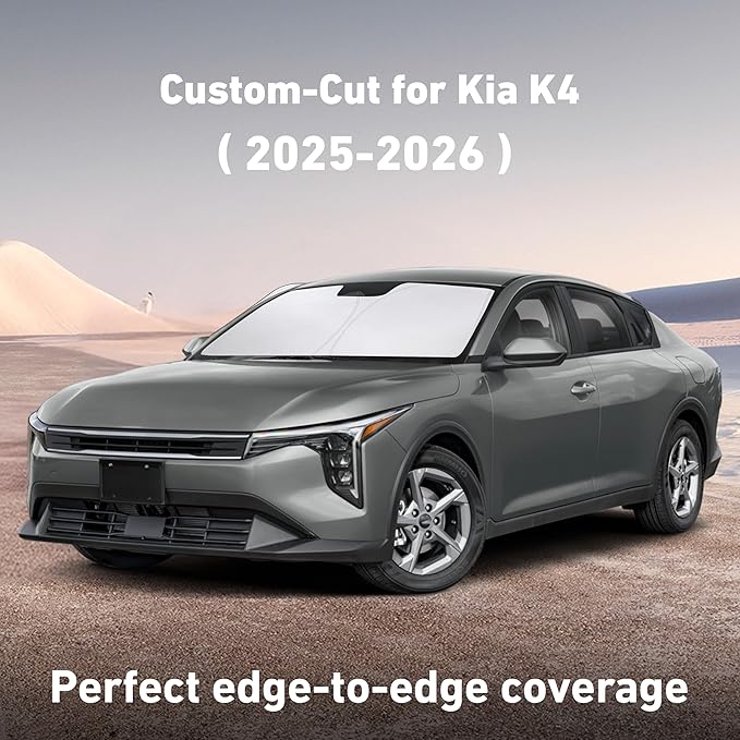 EcoNour Windshield Sunshade Compatible for Kia K4 2025 2026, Sun Visor for Front Windshield & Window Sun Shade Cover, UV Heat Blocker & Protector, Car Accessories