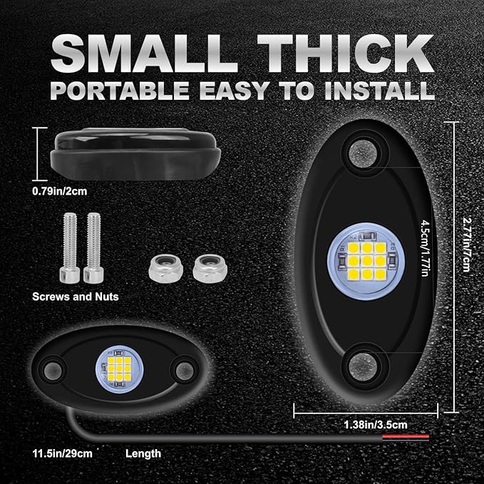 4Pods LED Rock Lights White LED Neon Underglow Light for Car Truck ATV UTV SUV Underbody Glow Trail Rig Lamp Waterproof (White)