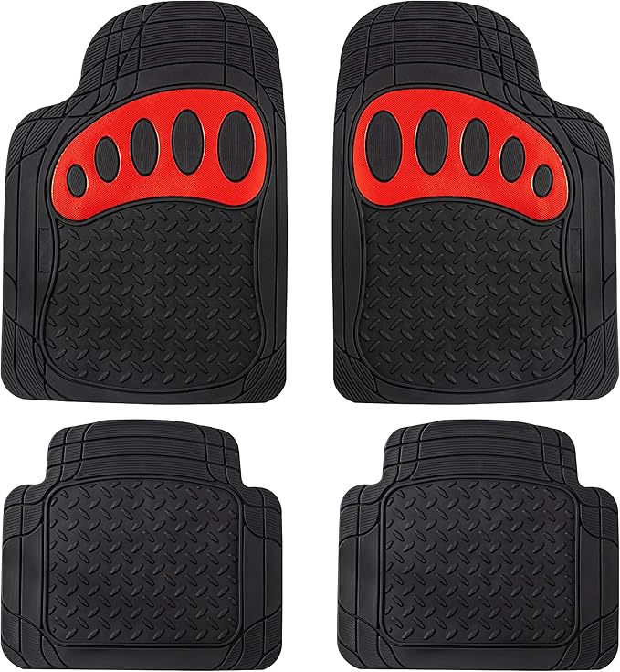 FH Group Automotive Floor Mats - Heavy-Duty Footprint Design Rubber Floor Mats for Cars, Universal Fit Full Set, Climaproof Floor Mats, Trimmable Floor Mats for Most Sedan, SUV, Truck Floor Mats Red