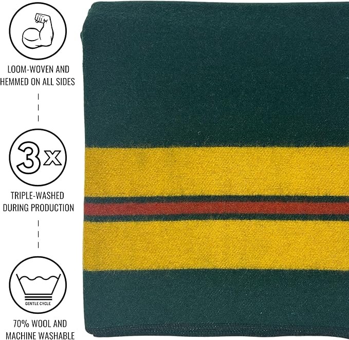Arcturus Rainier Wool Blanket, Warm, Thick, Washable Wool Blanket for Home, Outdoors, Camping, Tailgates, Picnic, Hunting, Travel & Emergency Kits, Twin Size, 4.5 lb, Fort Vancouver