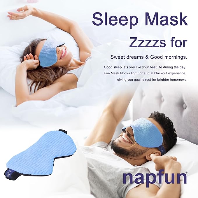 napfun Neck Pillow for Traveling, Upgraded Travel Neck Pillow for Airplane 100% Pure Memory Foam Travel Pillow for Flight Headrest Sleep, Portable Plane Accessories, Sky Blue Striped Kit