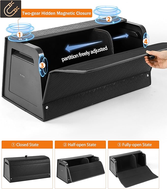 Trunk Organizer for suv,car storage organizer,lid Box,PU Leather & PP Honeycomb Board,Fixed with screws extremely sturdy,Collapsible and Adjustable,15''L x 13''W x 12.4''H,2K inches³(size B)