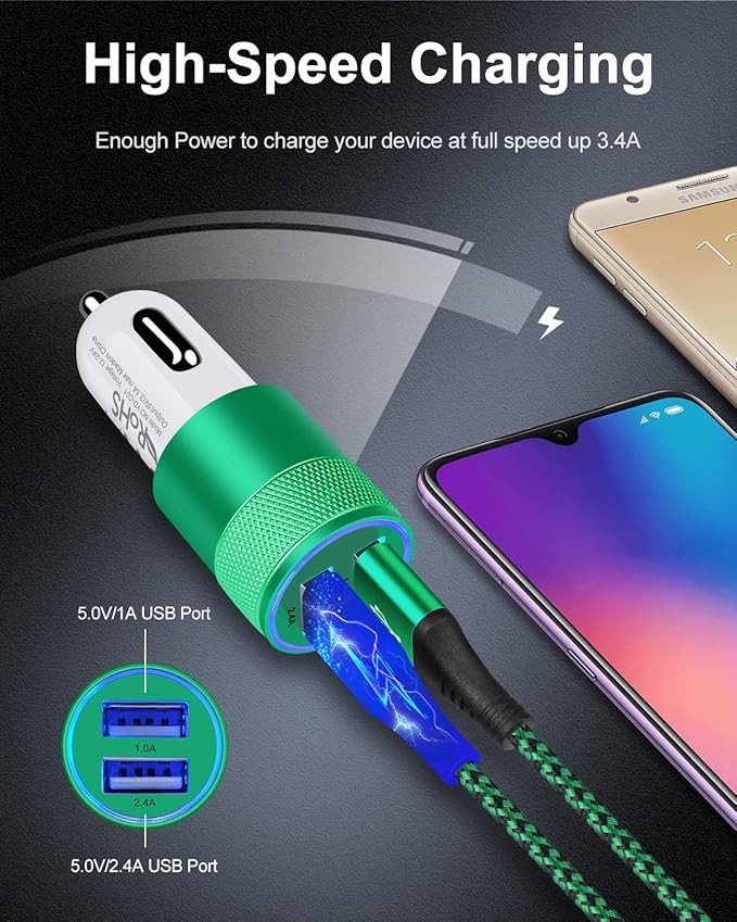 Dual Port Car Phone Charger, [2Pack] 3.4a Fast Charge USB Cargador Carro Lighter Adapter Cigarette Auto Power Adapter Block for iPhone, Samsung Galaxy, Google Pixel, LG, Motorola, GPS, LED Light Car