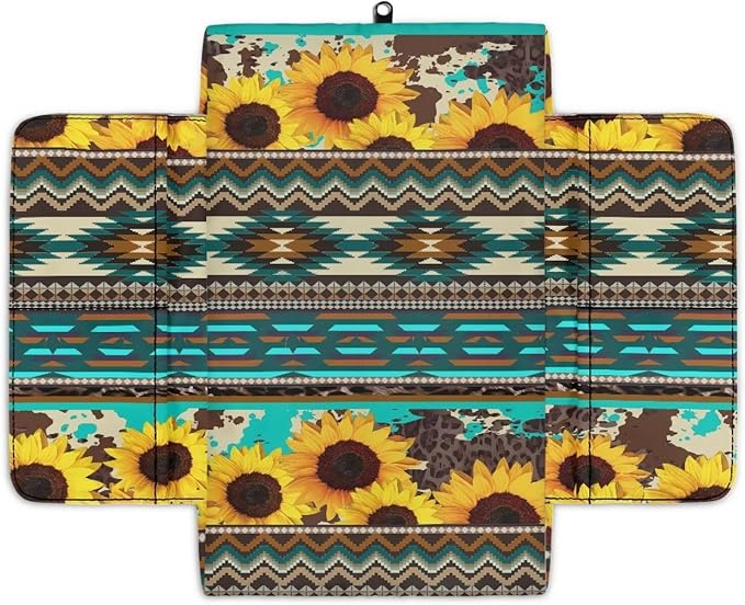 Wanyint Aztec Sunflower Blue Auto Center Console Cover Soft Armrest Box Pad Protector Middle Console Cover with Pockets Storage Bag Hand Rest Pillow Car Interior Decor Accessories