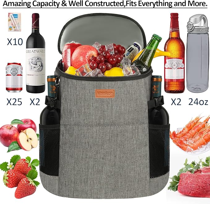 Camping Cooler Backpack 30 45 Cans, Soft Backpack Coolers Insulated Leak Proof Travel Cooler Bag Waterproof Lunch Picnic Beach Work Trip Thermal Bag Drink Beverage Beer Bag Cooler