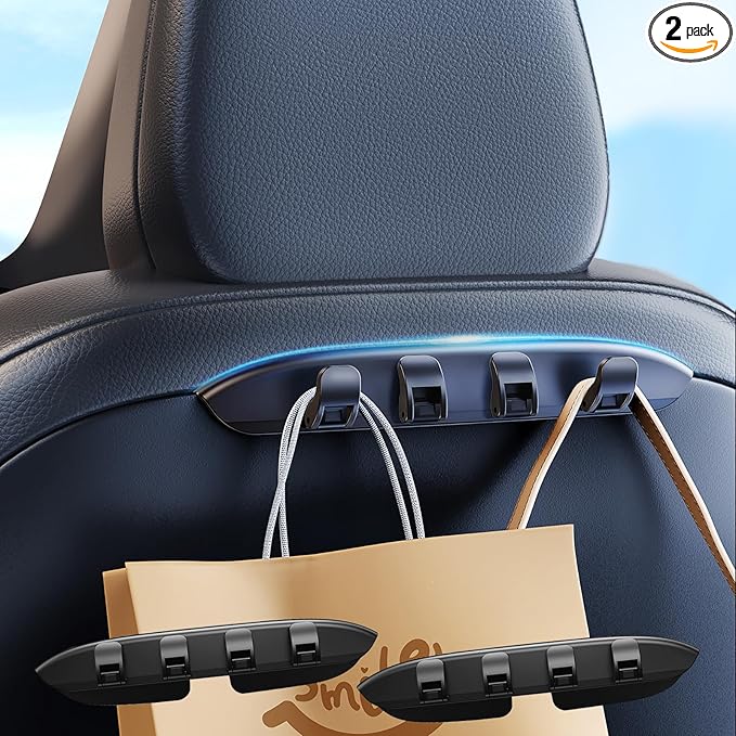 2 Pack Car Seat Hooks for Tesla Model 3(Highland) Model Y(Juniper) Accessories 2026 2025 2024 2023 2022 2021, Foldable Car Seat Headrest Hooks for Purses Bags Hang Grocery Seat Back Organizer