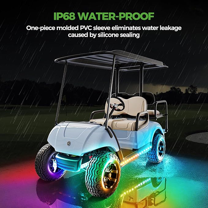 10L0L 4PCS Golf Cart Underbody Light Kit, Underglow LED Light Strip for Yamaha EZGO Club Car, 24 Modes Multicolor RGB Music Sync IP67 Waterproof