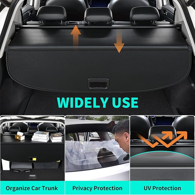 Tecoom Cargo Cover fit for Jeep Cherokee Accessories 2019-2023, Retractable Rear Trunk Cover Luggage Security Shade, Anti-Peeping Privacy Screen Protector, Carbon Fiber Texture