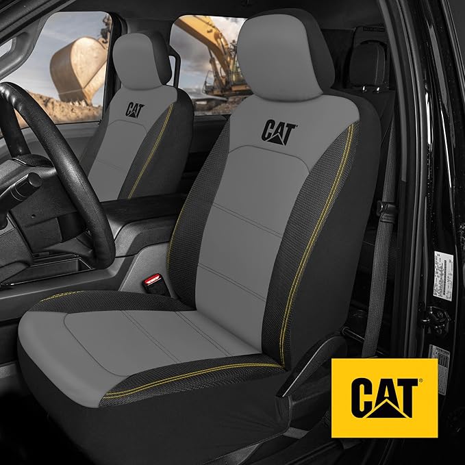 CAT PU Leather Seat Covers for Cars – (2) Front Seat Covers with (4) All-Weather Heavy-Duty Floor Mats for Trucks, Cars, & SUVs Combo Set – Car Interior Protection Liners for Car Seats and Floors