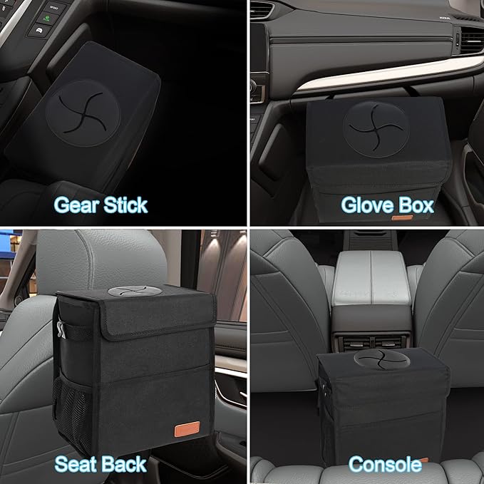 Leak Proof Car Trash Bag Waterproof Garbage Can with Lid for SUV Front Seat Multipurpose Car Hanging for Headrest Collapsible and Portable with Storage Mesh Pocket, Large/ Black