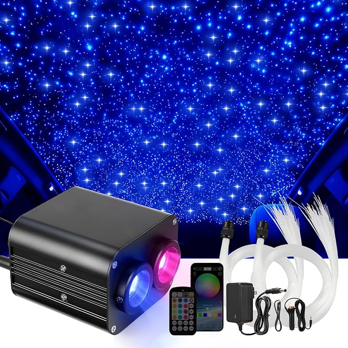 Two-Color Headliner Star Light Kit, Star Light Headliner Kit, 1000Pcs*0.03in*13.1ft Ceiling Fiber Optic APP RGBW Remote Contro Fiber Lights for Home Theater
