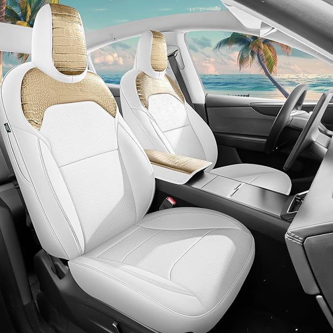 Seat Cover for Tesla Model Y Juniper 2025 2026 Crocodile White Custom Seat Cover for Tesla Model Y Full Set (Crocodile White-25-26)