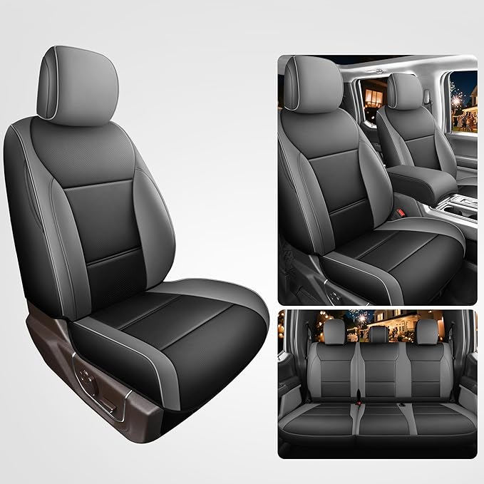 Red Rain Leather F150 Seat Covers Custom Fit for Ford F150 SuperCrew/CrewCab 2015 to 2025 XL XLT STX Pickup Truck Black and Gray Seat Cushion Cover Full Set (F150-Black+Gray)