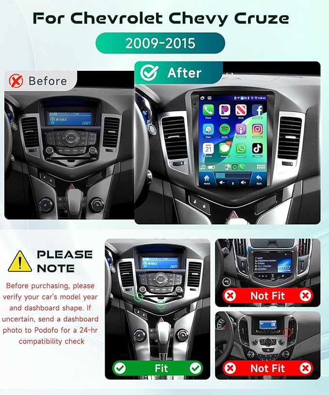 4G+64G Car Radio Stereo for Chevrolet Cruze 2009-2015 with Wireless CarPlay Android Auto,Tesla Style 9.7 Inch IPS Touch Screen Android 13 GPS WiFi Bluetooth DSP Audio USB Dual Mic HD Rear Camera