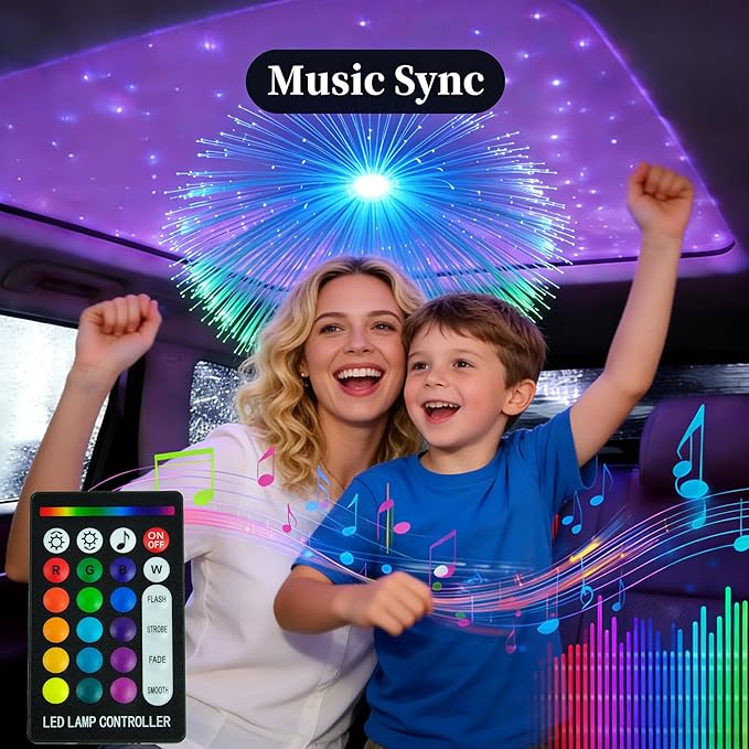 Starlight Headliner Kit 1000Pcs 0.03in*6.5ft*2m 16W RGBW Music/Voice APP/Remote Control Activated Star Lights for Car Fiber Optic Star Light for Car Roof Theater Game Bed Room Ceiling