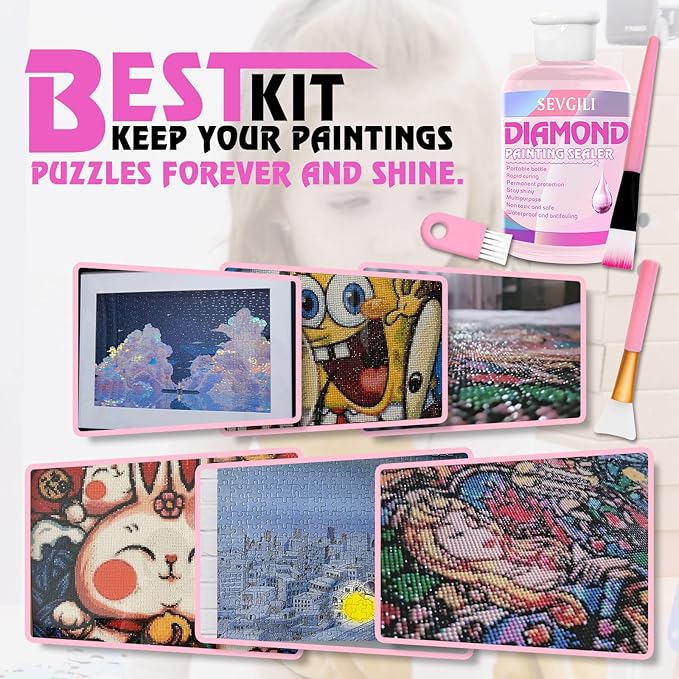 Sevgili Diamond Painting Sealer Kit 240ML with Brushes, Sealer Puzzle Glue, Adults Diamond Painting Accessories and Tools, 8OZ