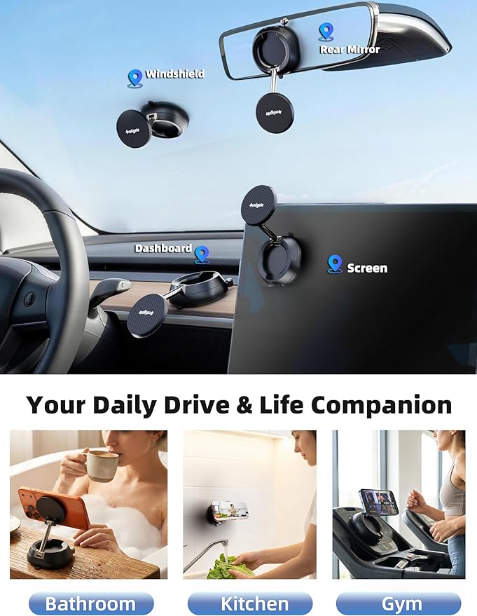 2026 Upgraded Vacuum Magnetic Phone Holder, [108+ LBS] Heavy Duty Suction Cup Car Phone Mount for Dashboard, Gym & Desk, MagSafe Car Mount for iPhone 17 16 15 Pro Max