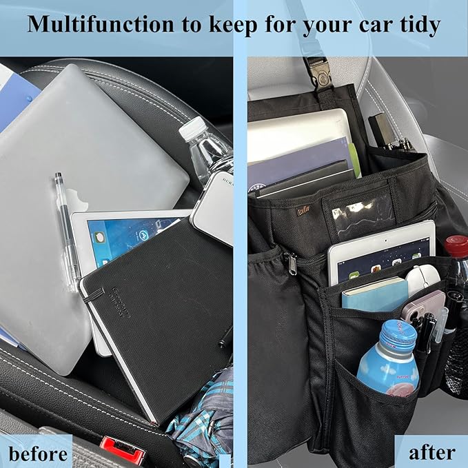 ECWKVN Car Front Seat Organizer - Car File Organizer, Passenger Seat Storage Bag Law Enforcement - Vehicle Storage with Dedicated Laptop Tablet Holder Cup Holder, Black