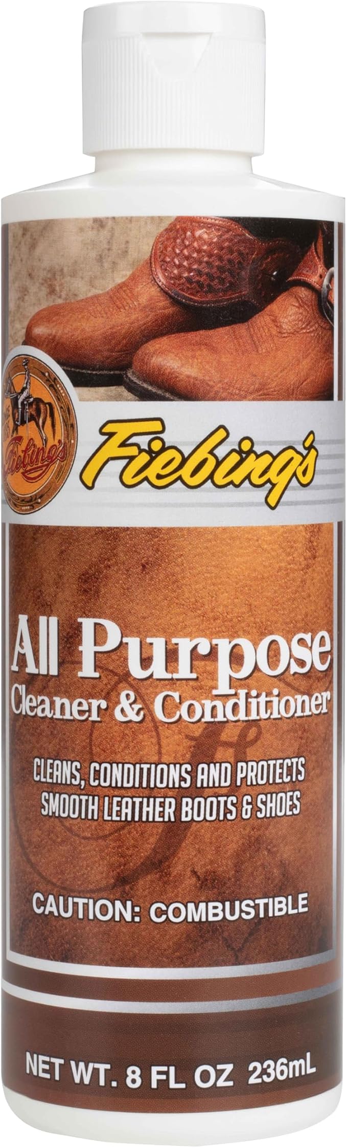 Fiebing's Leather Cleaner & Conditioner (8 oz) - All Purpose Wax-Free Color Safe Formula Protects & Strengthens All Leather - Prevents Molding, Cracking, Water Spots & Salt Stains on Car, Shoe, Purse