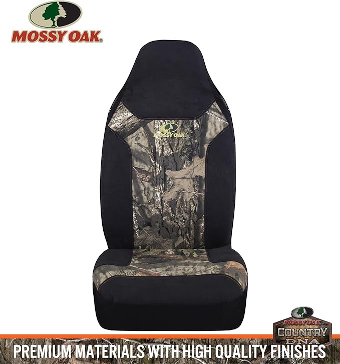Mossy Oak High Back Camo Seat Covers, Airbag Compatible, Large Size to Fit Truck Seats - Made with Cotton & Suede Fabric - Official Licensed Product