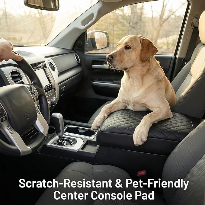 Center Console Cover for Toyota Tundra 2007-2013 & Sequoia 2008-2022 Middle Console Lid Protector Pad Arm Rest Cover with Side Pockets Leather Anti Scratches Interior Accessories(thickened version)