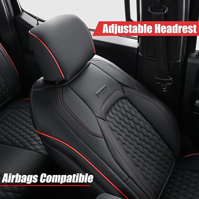 Coverado Wrangler JK Seat Covers, Custom Fit for Pickup Truck Jeep Wrangler Seat Covers 2/4 Door, Waterproof Leather Car Seat Covers Cushions for Jeep Wrangler Accessories 2008-2012(Red Line)