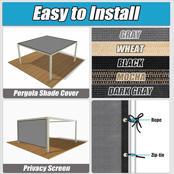 Amagenix 90% Shade Fabric 11'X 14' Gray Sun Shade Cloth with Grommets for Pergola Replacement Shade Cover Canopy, Heavy Duty, Cable Zip Ties Included (We Customized)