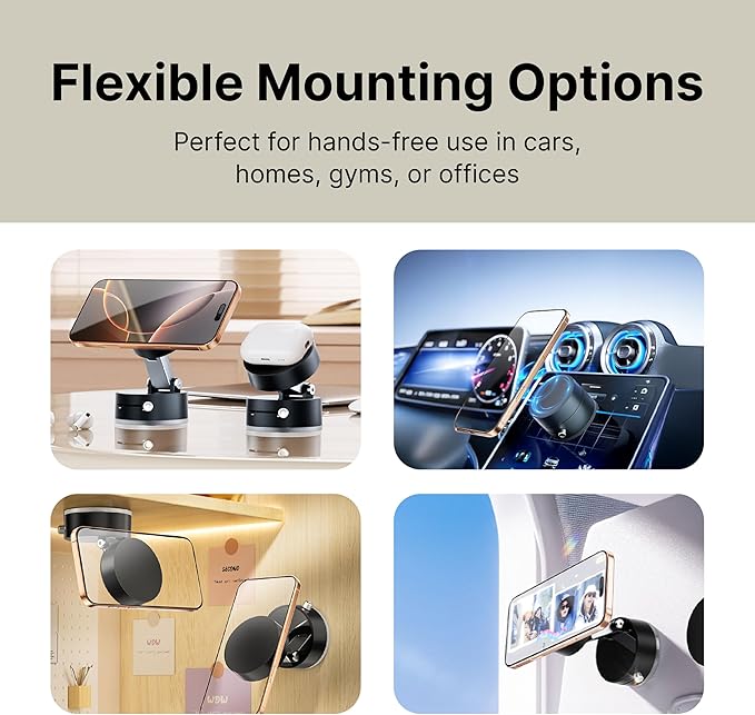 It's Just Smart IJS Magnetic Phone Mount with Ultra Power Locking Suction Cup for Car, Desk & Mirror, Magsafe Compatible, for iPhone 17, 16, 15, 14, Samsung & Pixel