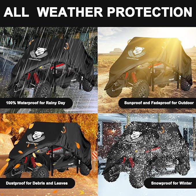 UTV Cover 4 Seater Waterproof Outdoor,Side by Side ATV Covers,Durable Anti-UV and All Weather Protection, Compatible with Polaris Ranger RZR General Can-am Defender Yamaha Kawasaki,159" Lx66 Wx76 H