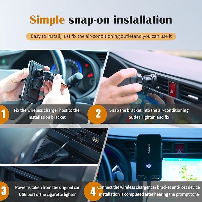 Car Mount Wireless Charger 15W Fast Charging Compatible with iPhone, Find My Supported MFi Certified Anti-Lost Air Vent Holder with Auto-Sensing & 360° Rotation