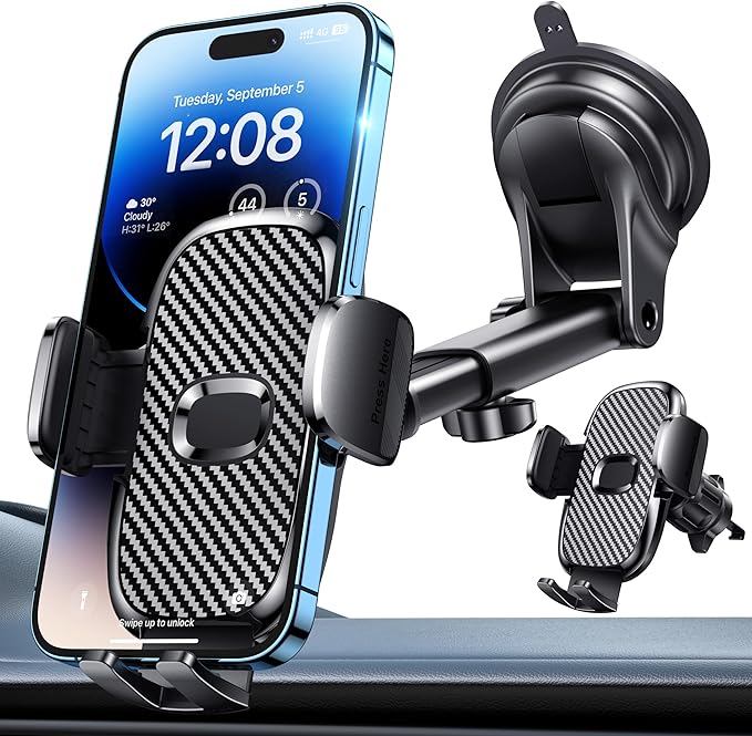 Car Phone Holder[Military-Grade 360°Suction Cup]Phone Holders for Your Car Universal Accessories Air Vent Dashboard Windshield Phone Mount Automotive Cradles Fit for Dash Mounting Kits iPhone
