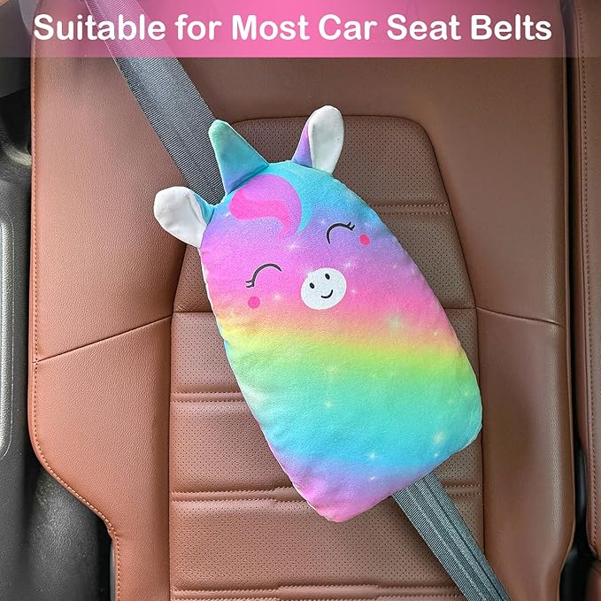 FIODAY Car Seat Belt Covers for Kids Unicorn Seat Belt Pillow Soft Seat Belt Cushion Adjust Seat Strap Pillow Head Neck Support for Children Boys Girls Travel