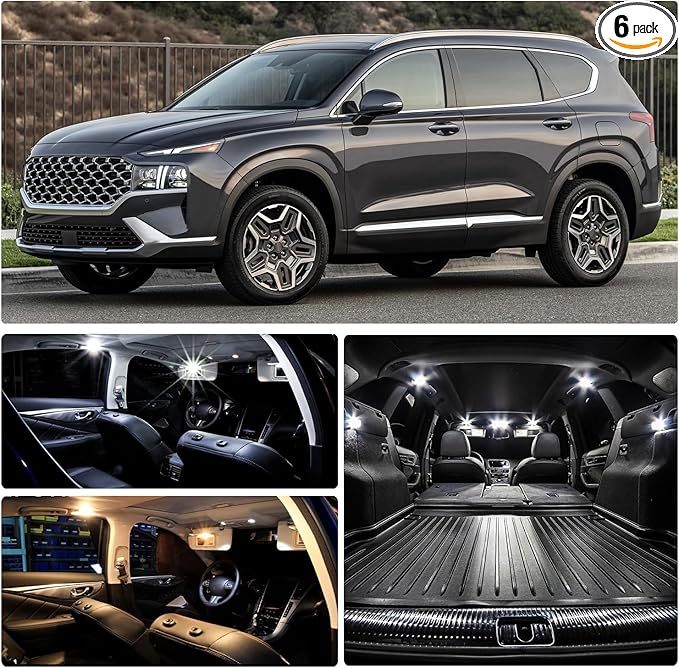 White Interior LED Lights Bulb Kit for Hyundai Santa Fe 2021 2022 2023 Vanity Mirror Glove Box Trunk Cargo License Plate Lights LED Interior Lighting Bulbs + Install Tool Guide