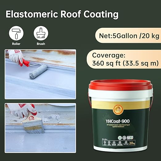 5 Gallon Gray Waterproof Elastomeric Roof Coating Sealant, Flexible Solar Reflective Liquid Waterproofing Adhesive for Flat, Metal, Slope Roofs Repair 20KG