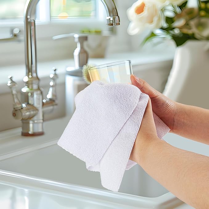 CARTMAN 30 Pack Microfiber Cleaning Cloth, Reusable Tear Away Towels Roll, 12"x12", Multi-Purpose Microfiber Towels Cleaning, Lint Free, Absorbent Cleaning Rags for Kitchen, Car, Glass White
