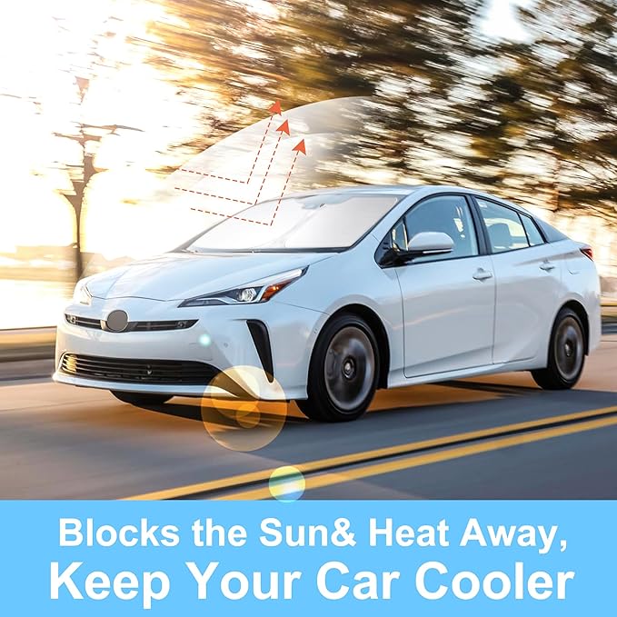 Windshield Sun Shade Custom Fit for 2016-2022 Toyota Prius Hatchback (NOT for Prius C or Prius V) Accessories Foldable Sunshade Sun Blocker Protect Car from Sun Rays & Heat Damage Keep Car Cooler